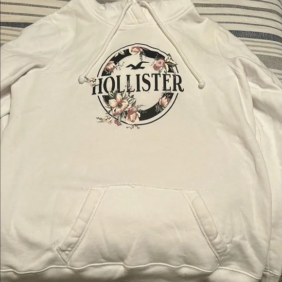 Hollister Tops Hollister White Hoodie With Floral Emblem